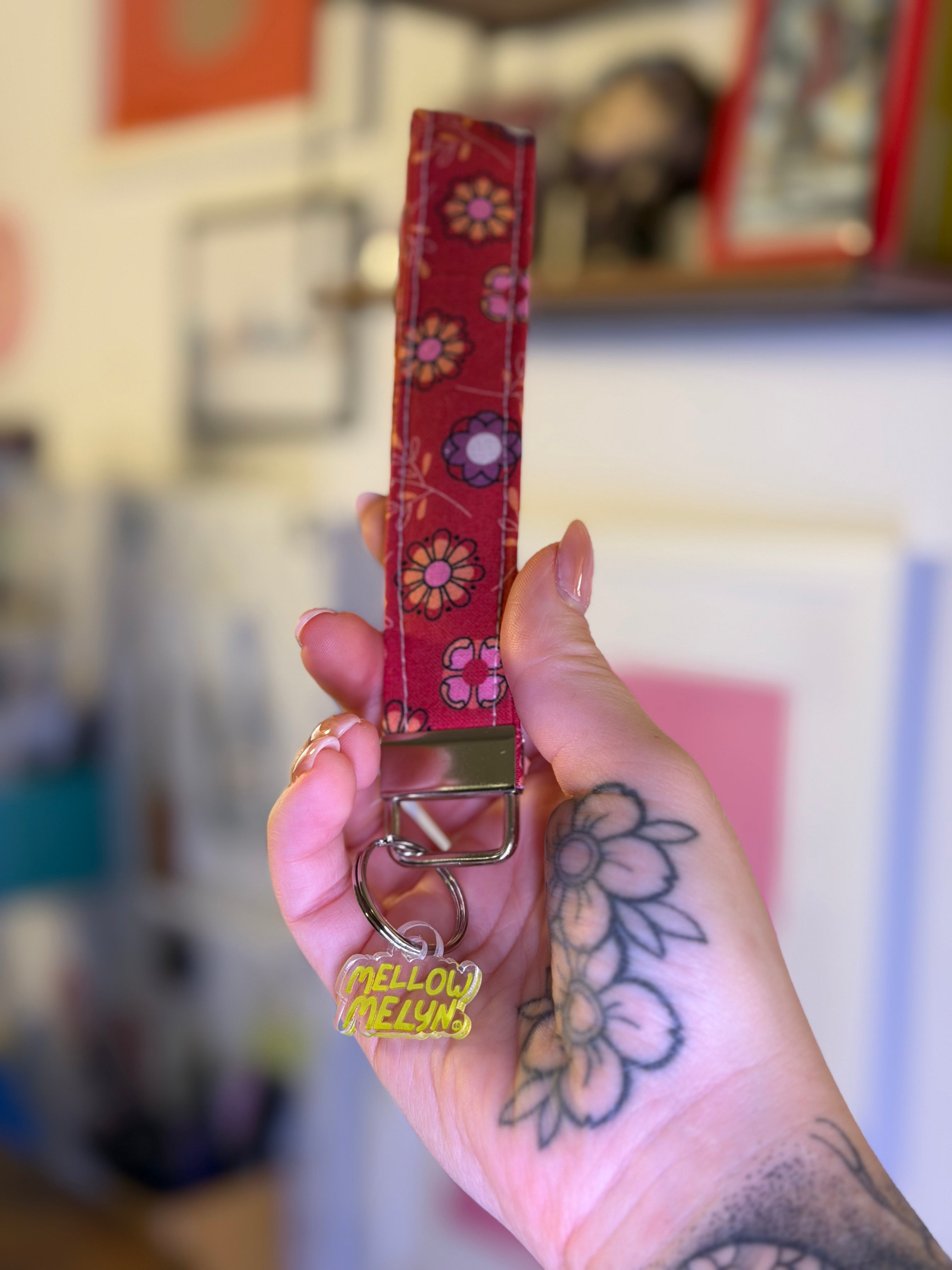 Retro Floral Wristlet Keychain